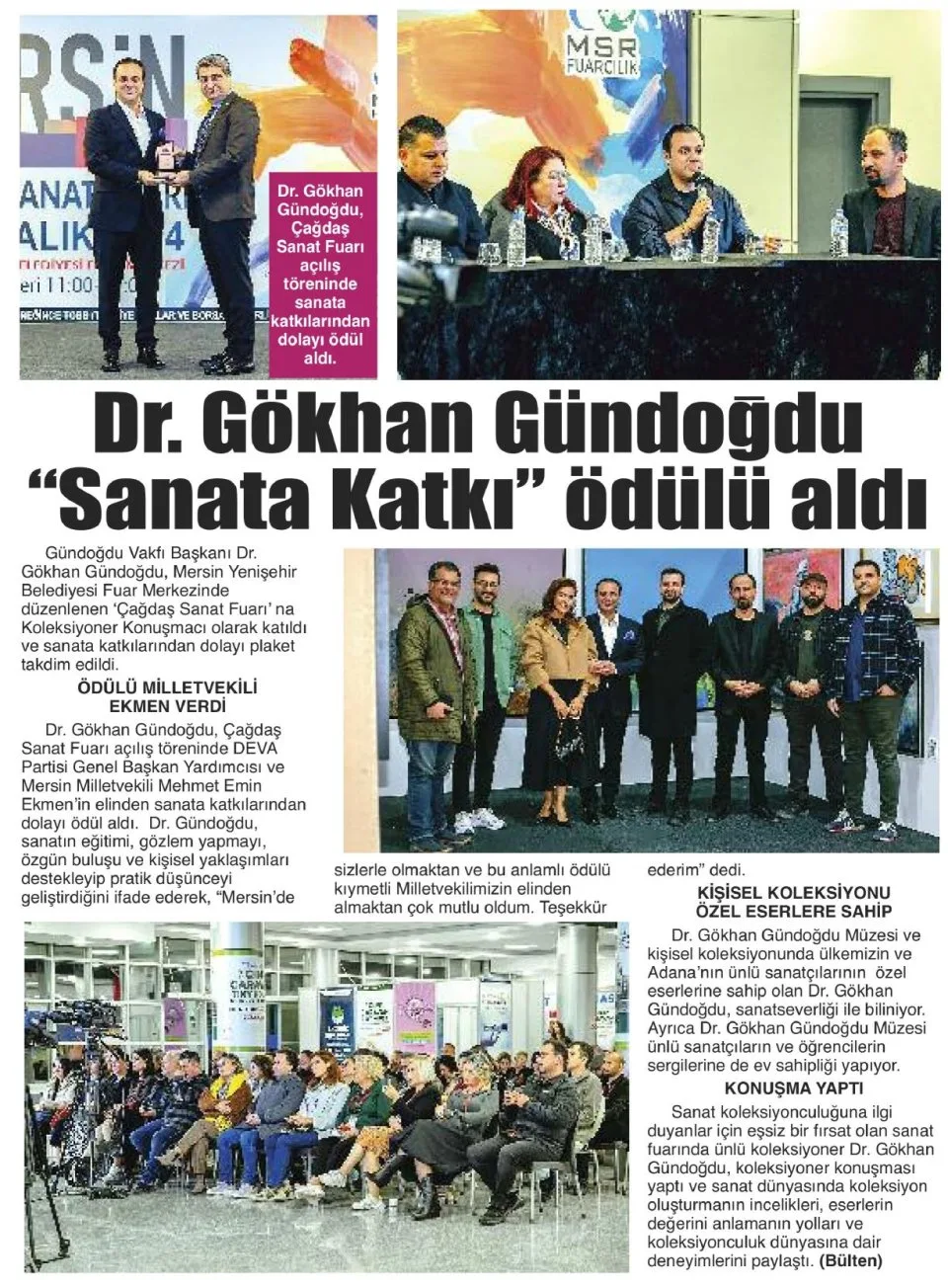 DR. GÖKHAN GÜNDOĞDU "SAANTA KATKI" ÖDÜLÜ ALDI — gazete kupürü