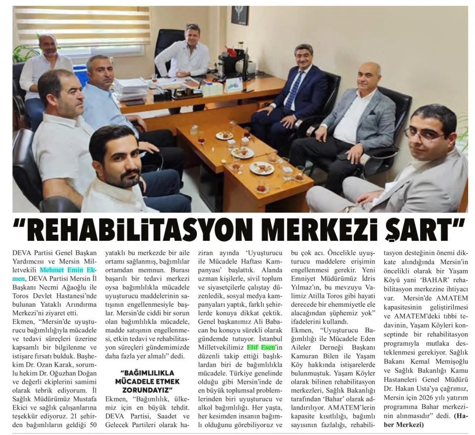 "REHABİLİTASYON MERKEZİ ŞART" — gazete kupürü