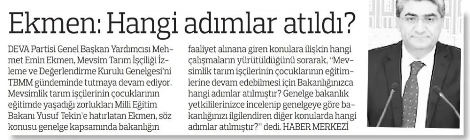EKMEN: HANGİ ADIMLAR ATILDI — gazete kupürü