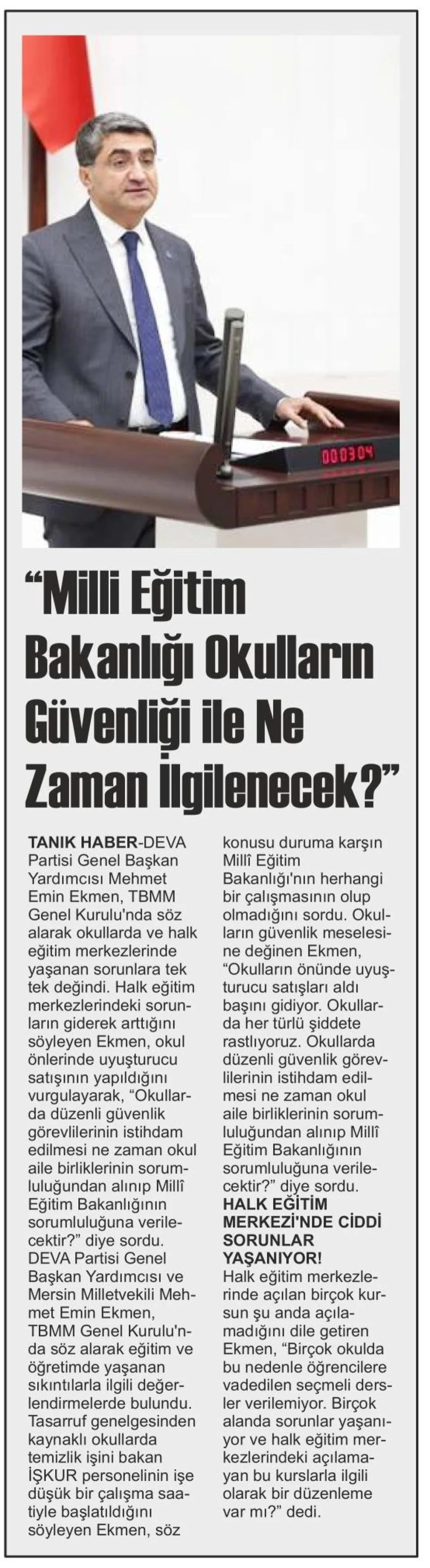 MİLLİ EĞİTİM BAKANLIĞI OKULLARIN GÜVENLİĞİ İLE NE ZAMAN İLGİLENECEK — gazete kupürü