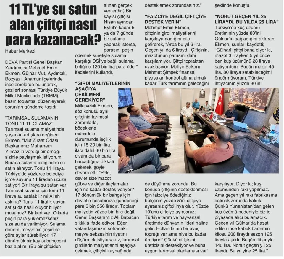 11 TL'YE SU SATIN ALAN ÇİFTÇİ NASIL PARA KAZANACAK? — gazete kupürü