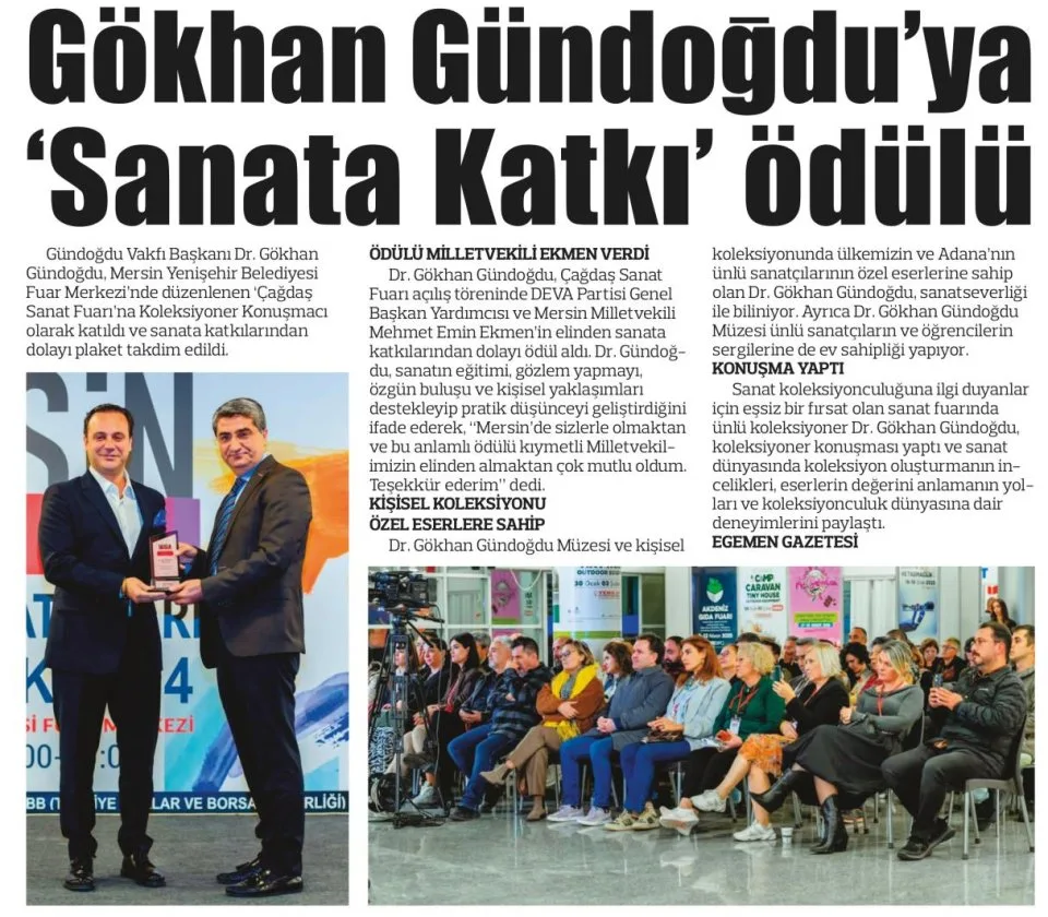 GÜNDOGDU'YA 'SANATA KATKI' ÖDÜLÜ — gazete kupürü