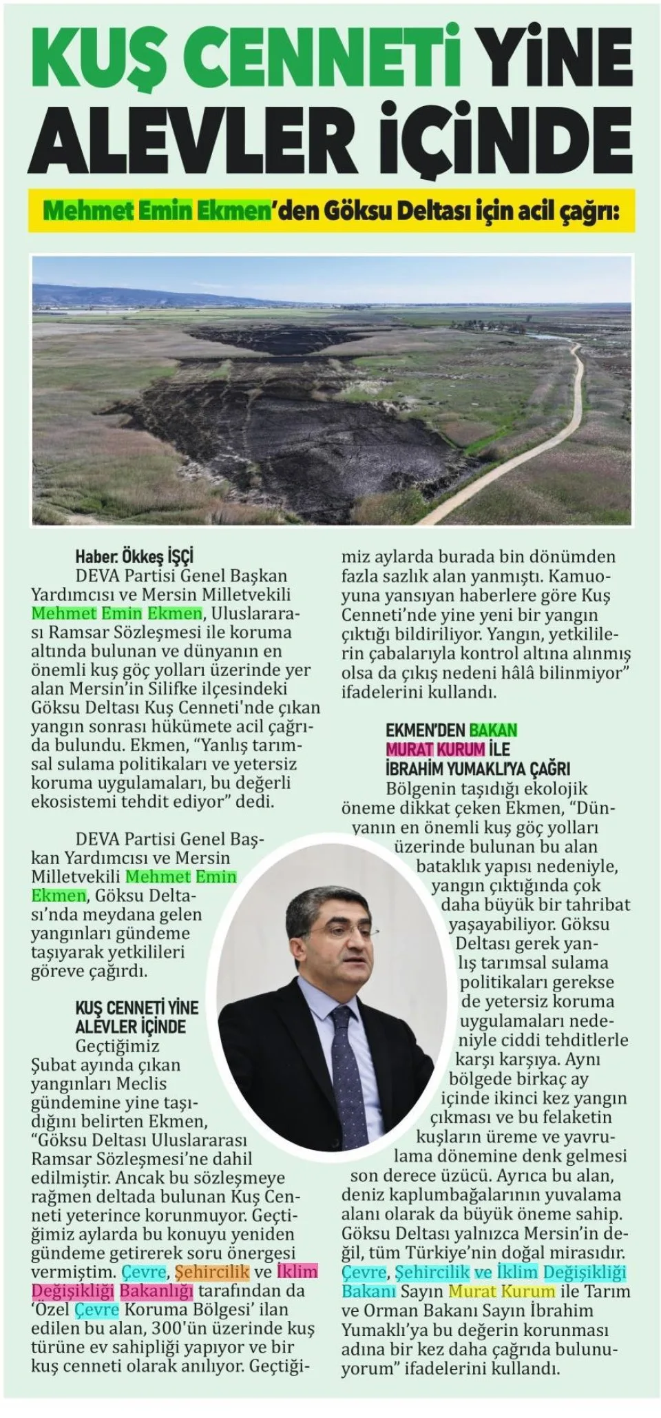 KUŞ CENNETİ YİNE ALEVLER İÇİNDE — gazete kupürü