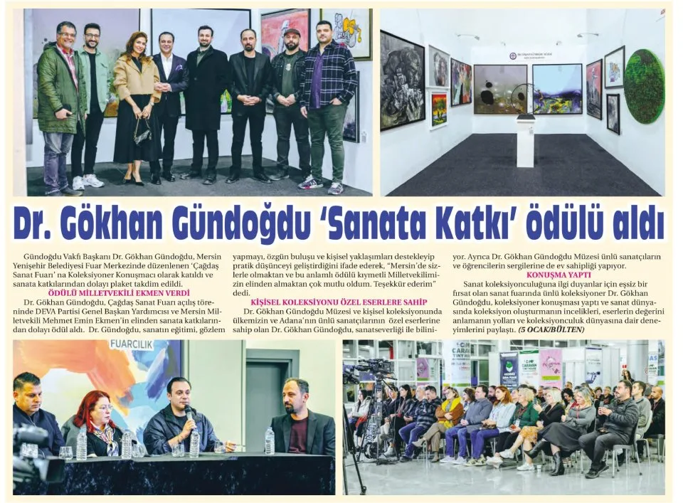 DR.GÖKHAN GÜNDOĞDU 'SANATA KATKI' ÖDÜLÜ ALDI — gazete kupürü