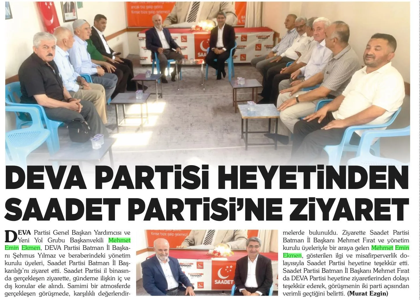 DEVA PARTİSİ HEYETİNDEN SAADET PARTİSİ'NE ZİYARET — gazete kupürü (2. parça)