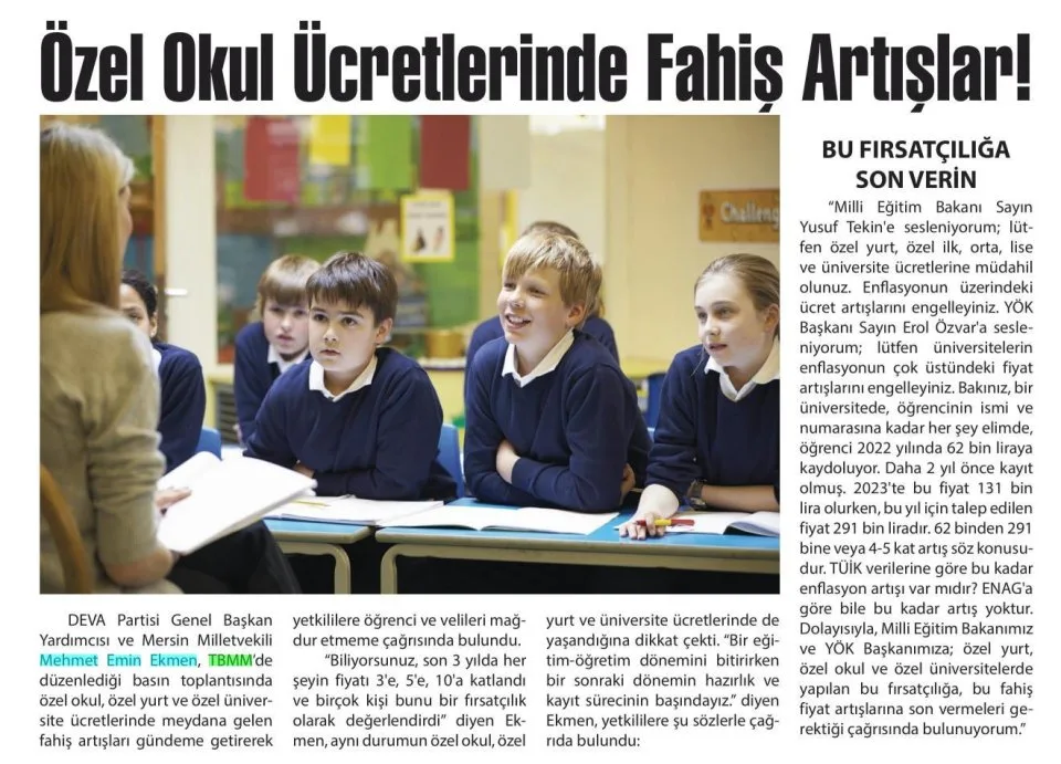 ÖZEL OKUL ÜCRETLERİNDE FAHİŞ ARTIŞLAR! — gazete kupürü