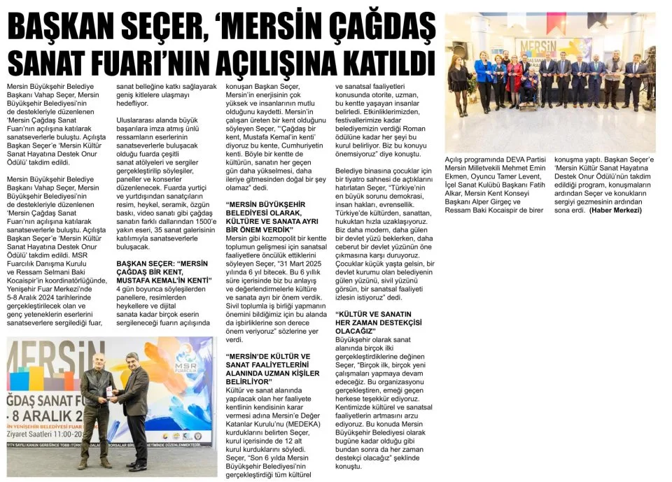 MERSİN ÇAĞDAŞ SANAT FUARI AÇILDI — gazete kupürü