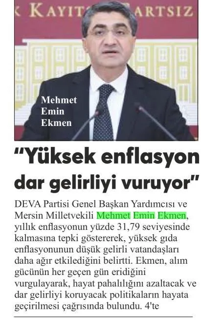 "YÜKSEK ENFLASYON DAR GELİRLİYİ VURUYOR" — gazete kupürü