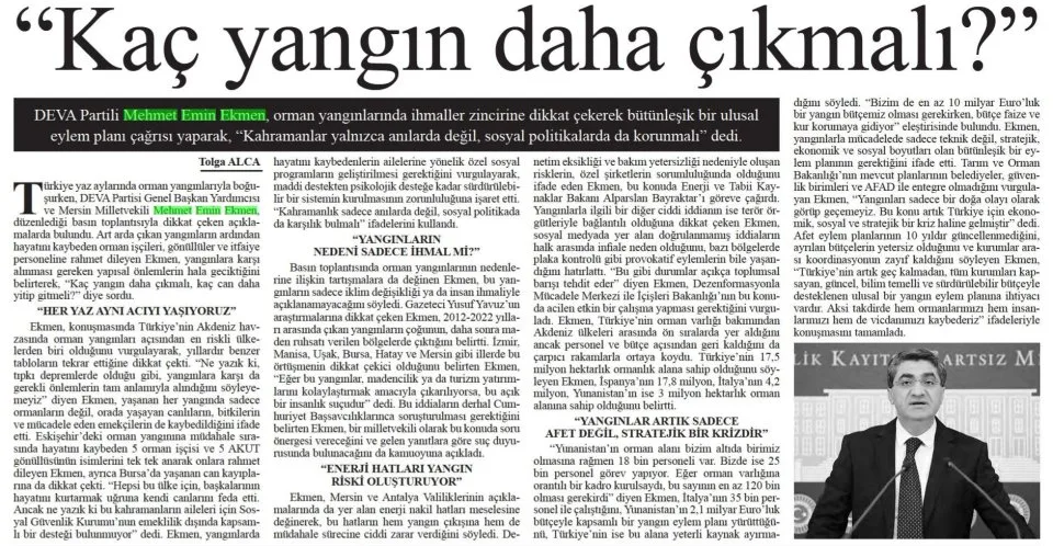 "KAÇ YANGIN DAHA ÇIKMALI'' — gazete kupürü