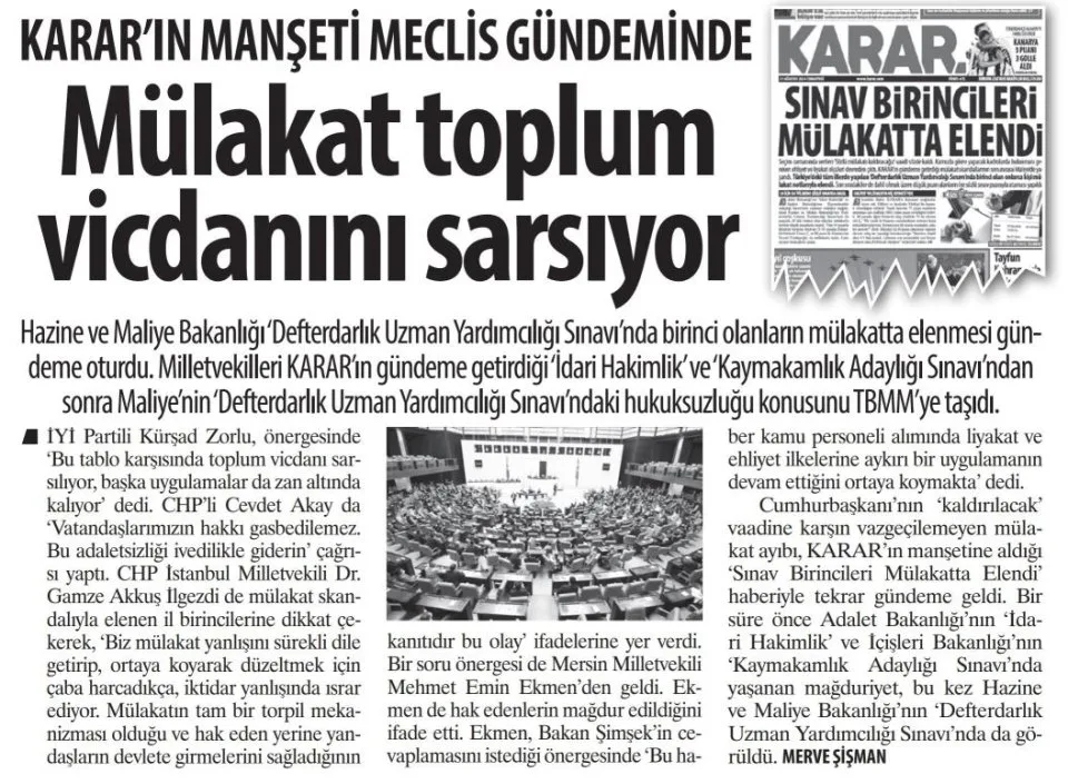 MÜLAKAT TOPLUM VİCDANINI SARSIYOR — gazete kupürü