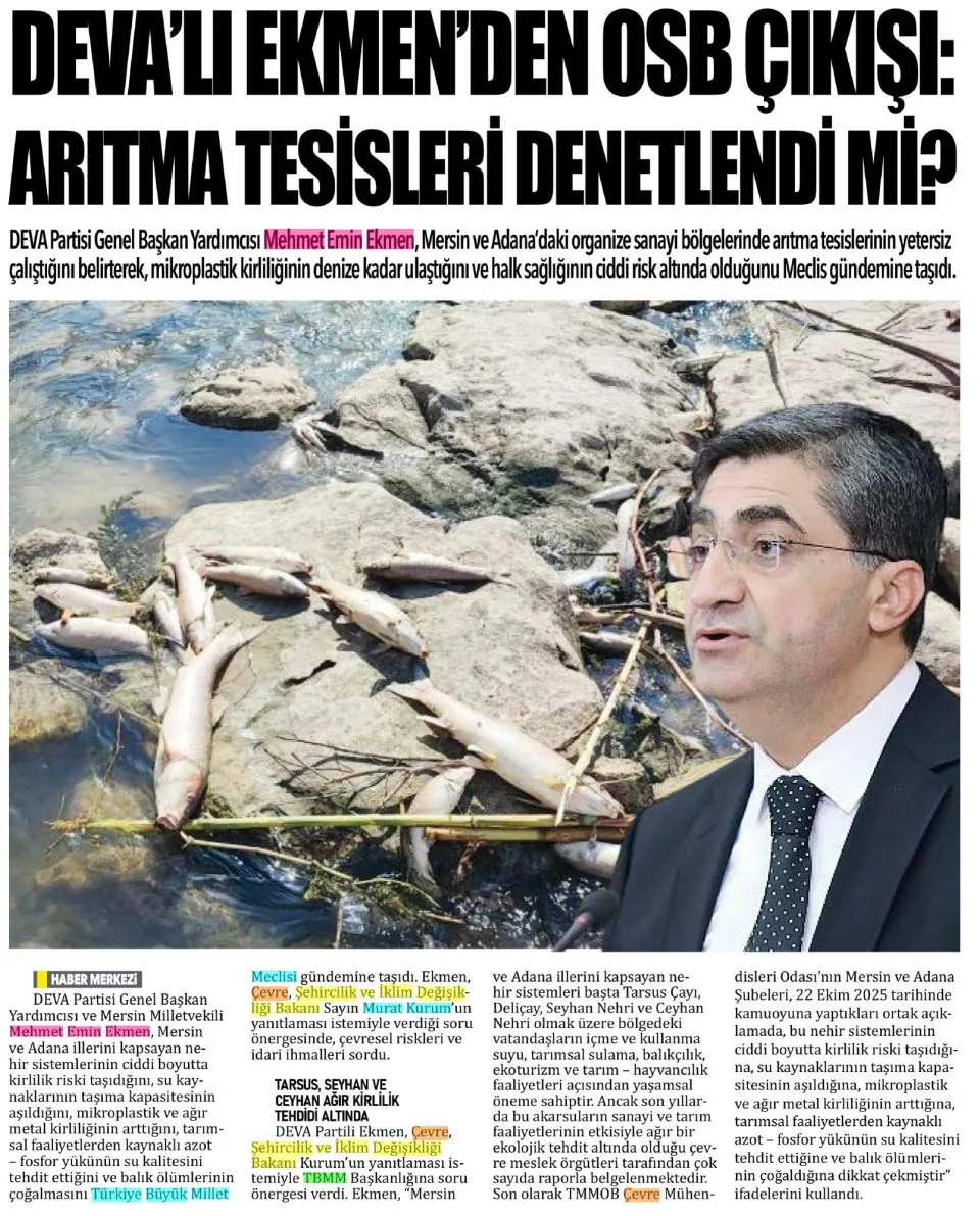 DEVALI EKMENDEN OSB ÇIKIŞI — gazete kupürü