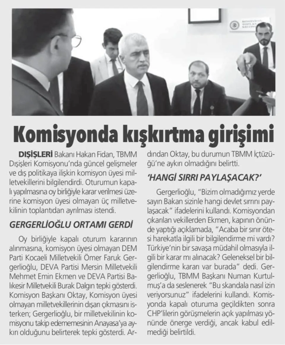 KOMİSYONDA KIŞKIRTMA GİRİŞİMİ — gazete kupürü