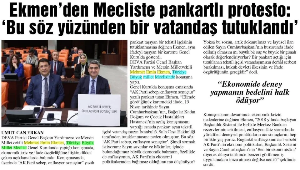 AKP SEBEP, ENFLASYON SONUÇ — gazete kupürü