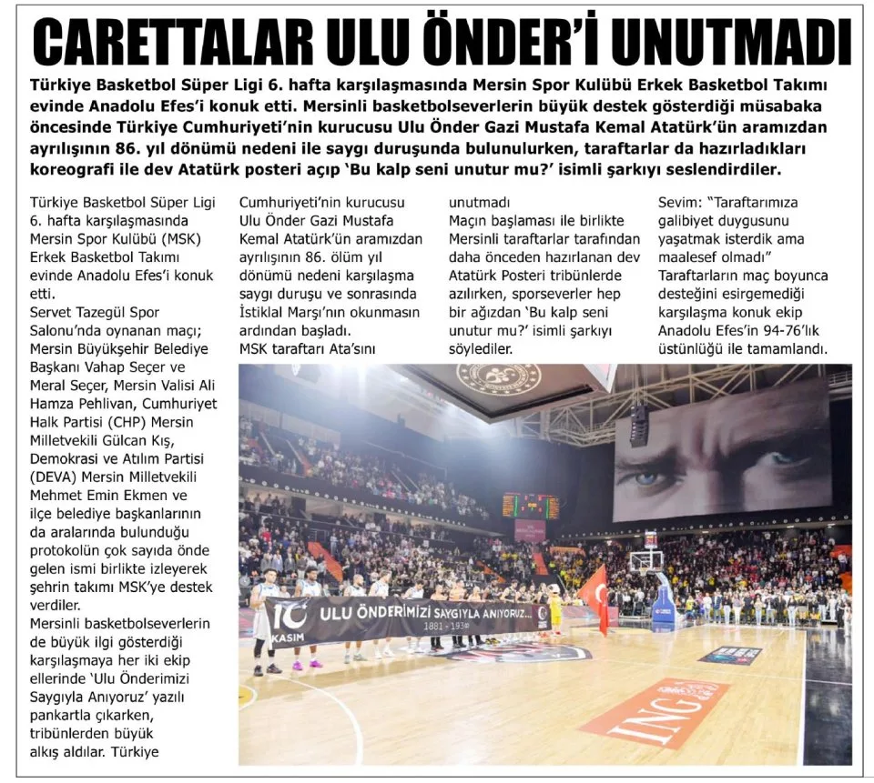 CARETTALAR ULU ÖNDER'İ UNUTMADI — gazete kupürü
