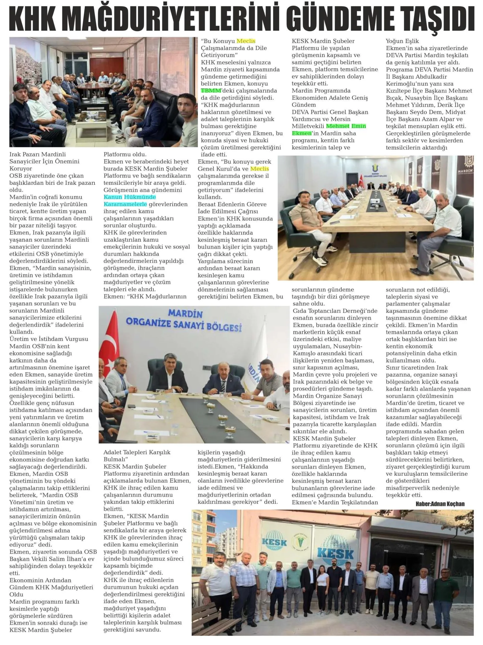 KHK MAĞDURİYETLERİNİ GÜNDEME TAŞIDI — gazete kupürü