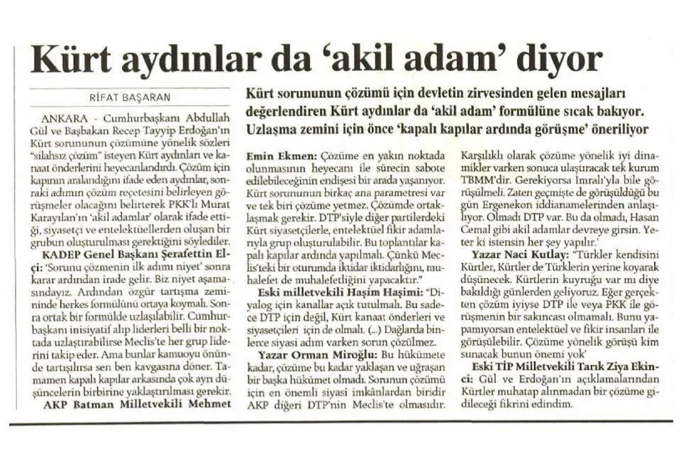 Kürt aydınlar da 'akil adam' diyor — gazete kupürü