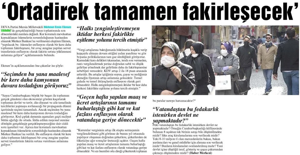 'ORTADİREK TAMAMEN FAKİRLEŞECEK' — gazete kupürü