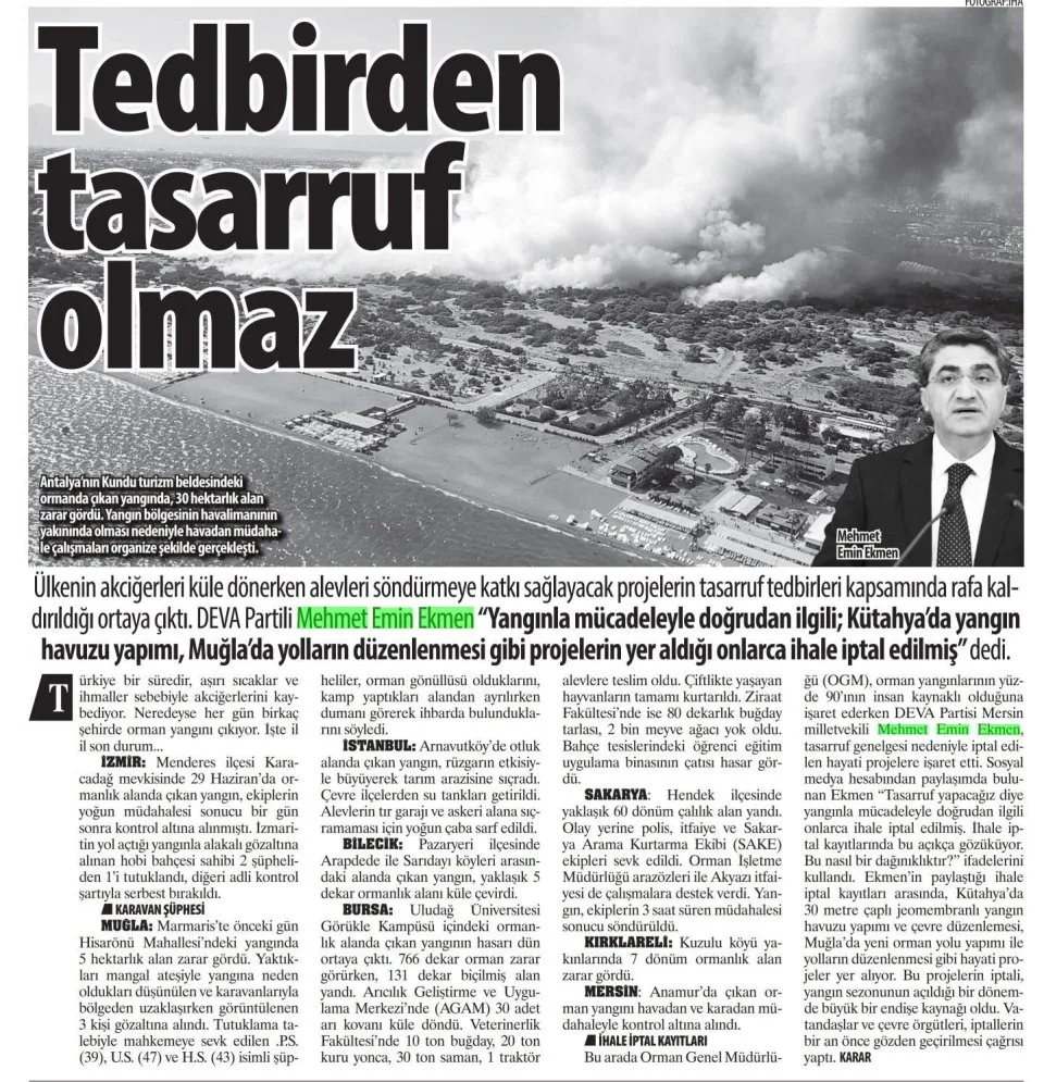 BU TASARRUF BİZİ YAKAR — gazete kupürü