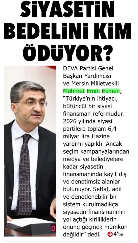 SİYASETİN BEDELİNİ KİM ÖDÜYOR — gazete kupürü