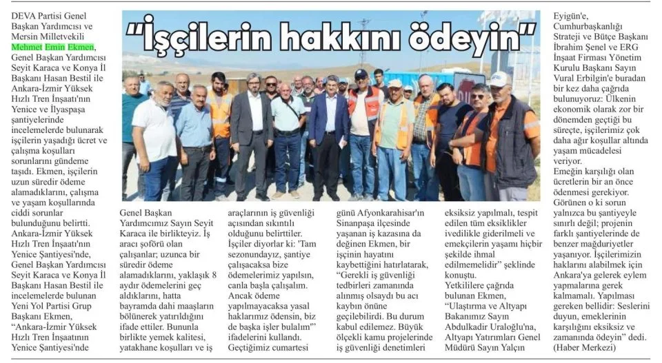 İŞÇİLERİN HAKKINI ÖDEYİN — gazete kupürü