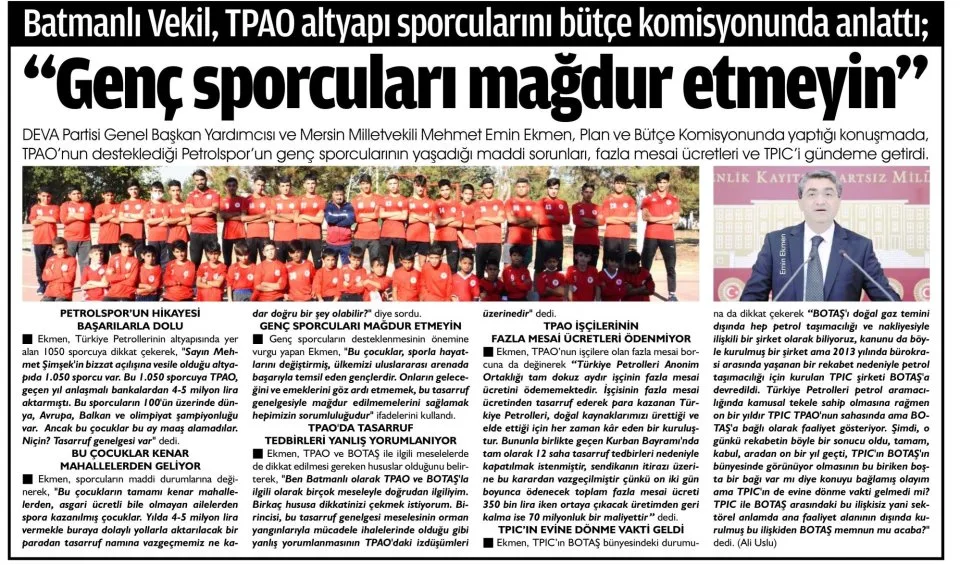 GENÇ SPORCULARI MAĞDUR ETMEYİN — gazete kupürü