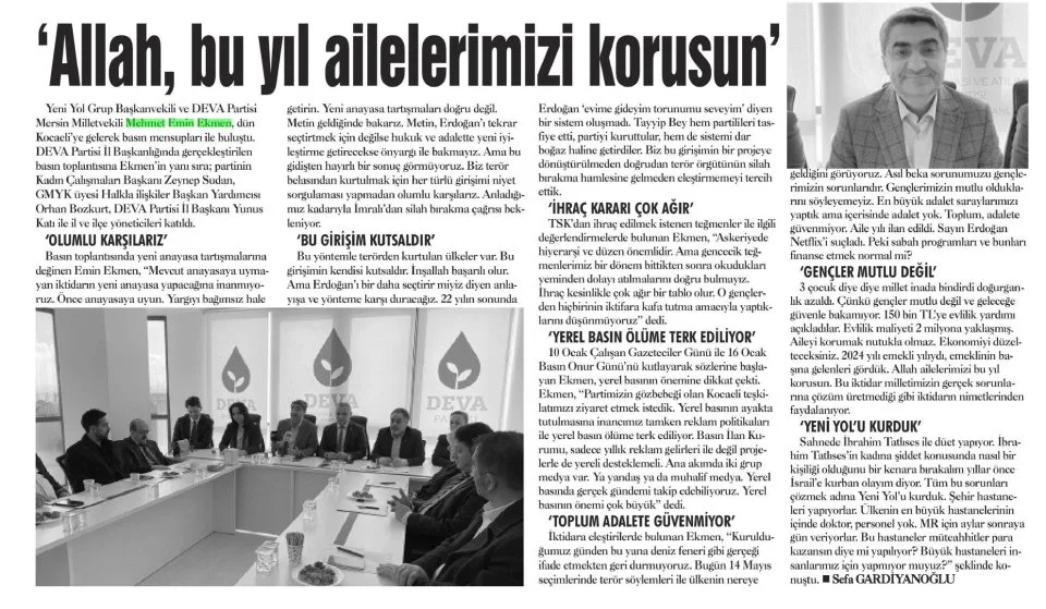 'ALLAH, BU YIL AİLELERİMİZİ KORUSUN' — gazete kupürü
