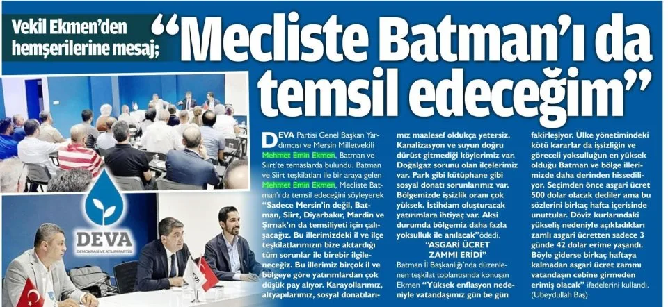 MECLİSTE BATMANI DA TEMSİL EDECEĞİM — gazete kupürü