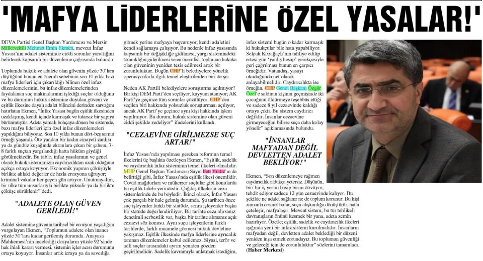 'MAFYA LİDERLERİNE ÖZEL YASALAR!' — gazete kupürü