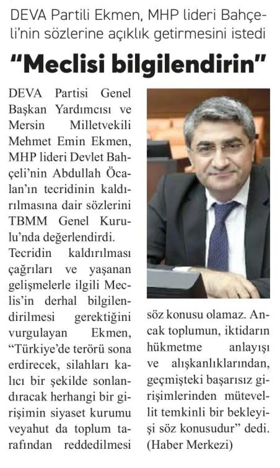 MECLİSİ BİLGİLENDİRİN — gazete kupürü