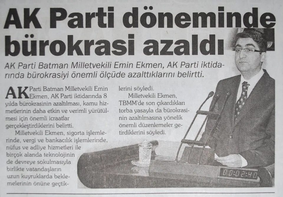 AK Parti döneminde bürokrasi azaldı — gazete kupürü