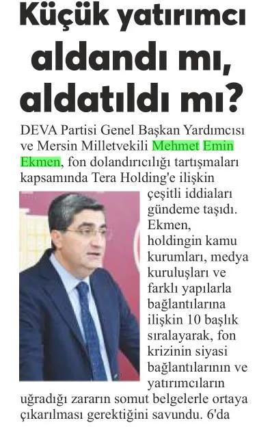 KÜÇÜK YATIRIMCI ALDANDI MI, ALDATILDI MI? — gazete kupürü