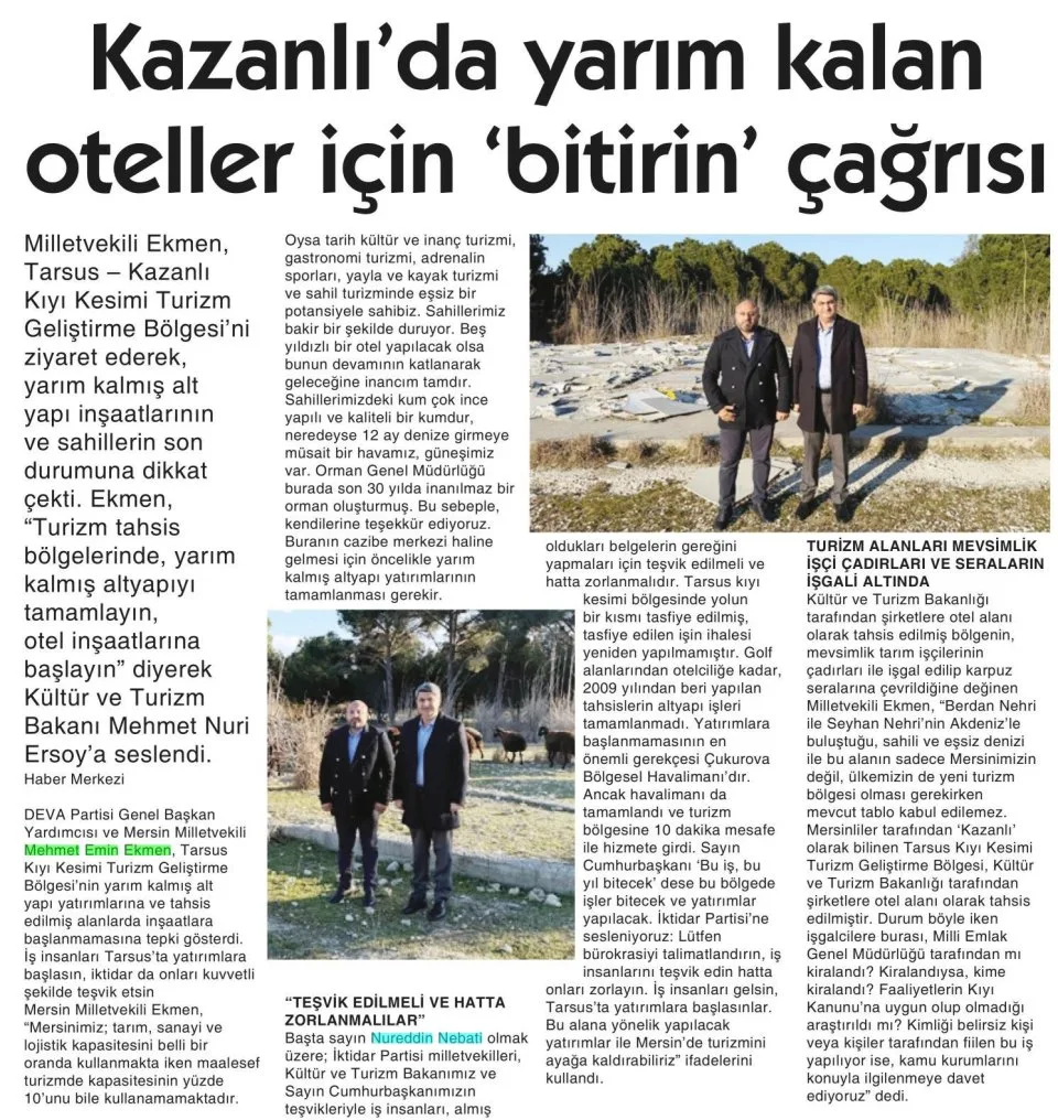KAZANLI'DA YARIM KALAN OTELLER İÇİN 'BİTİRİN' ÇAĞRISI — gazete kupürü