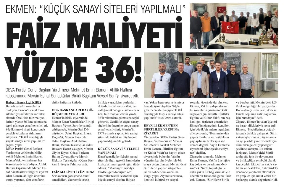 FAİZ MALİYETİ YÜZDE 36 — gazete kupürü