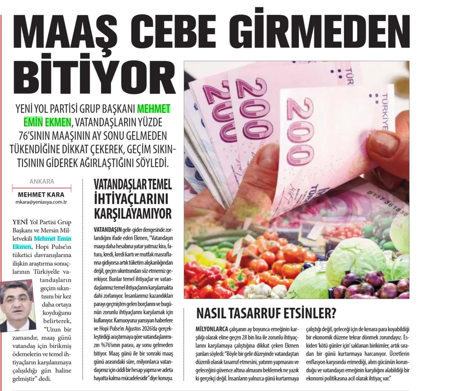 MAAŞLAR AY SONU GELMEDEN BİTİYOR — gazete kupürü (2. parça)