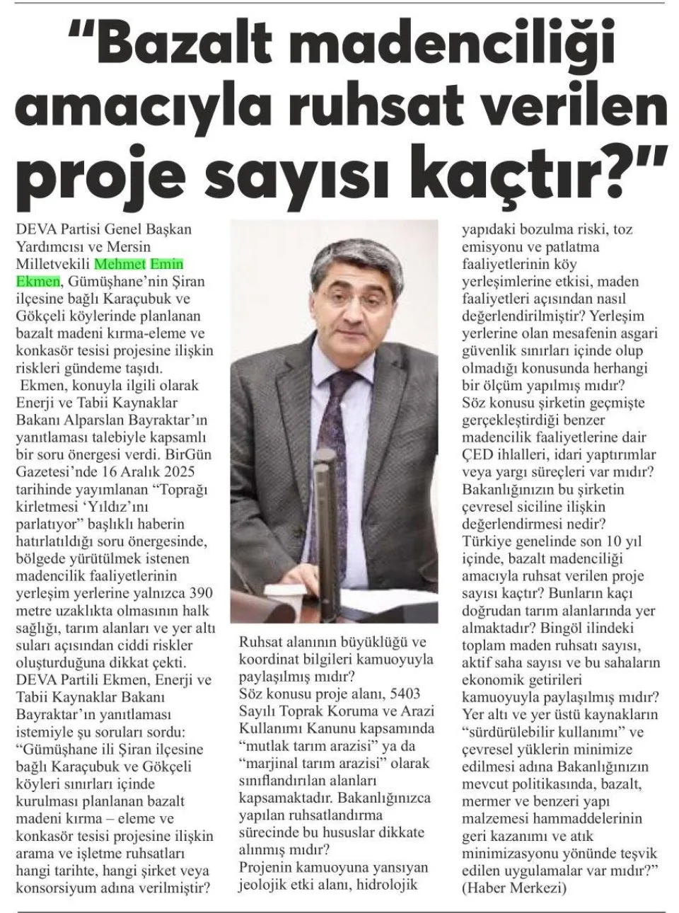 KONKASÖR TESİSİ PROJESİNE İLİŞKİN RİSKLER MECLİS GÜNDEMİNDE — gazete kupürü