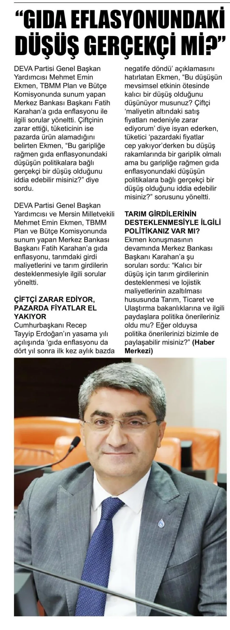 "ÇİFTÇİ ZARAR EDİYOR" — gazete kupürü