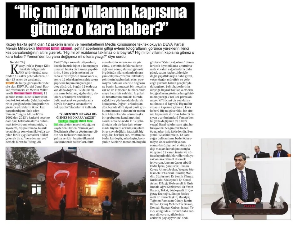 HİÇ Mİ BİR VİLLANIN KAPISINA GİTMEZ O KARA HABER — gazete kupürü