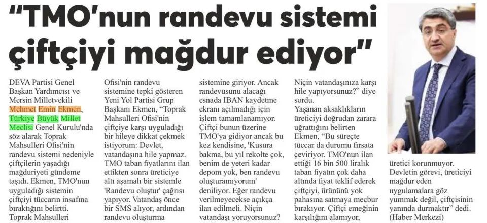 TMO'NUN RANDEVU SİSTEMİ ÇİFTÇİYİ MAĞDUR EDİYOR — gazete kupürü