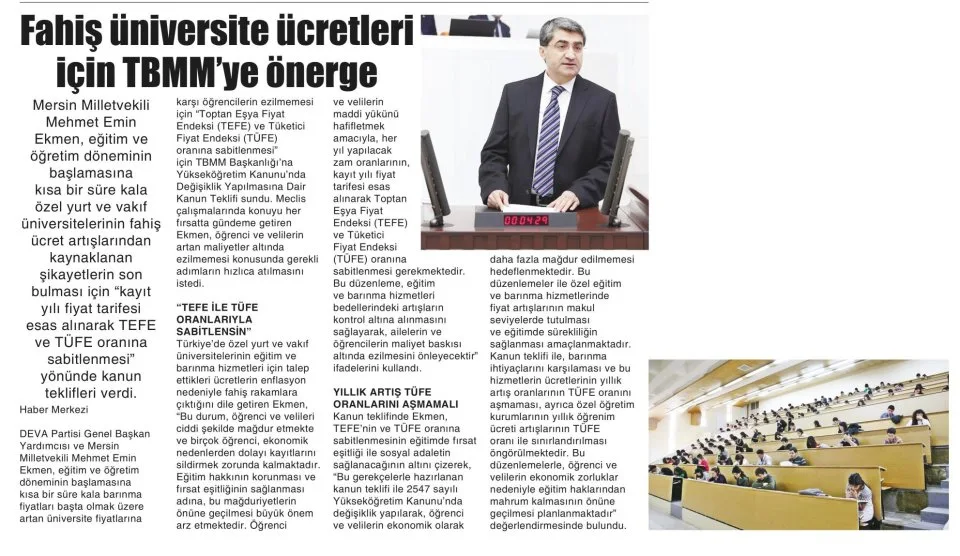 FAHİŞ ÜNİVERSİTE ÜCRETLERİ İÇİN TBMM YE ÖNERGE — gazete kupürü