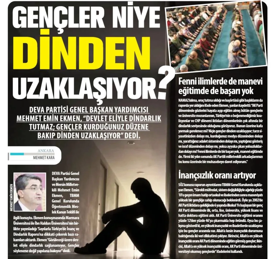 GENÇLER NİYE DİNDEN UZAKLAŞIYOR? — gazete kupürü