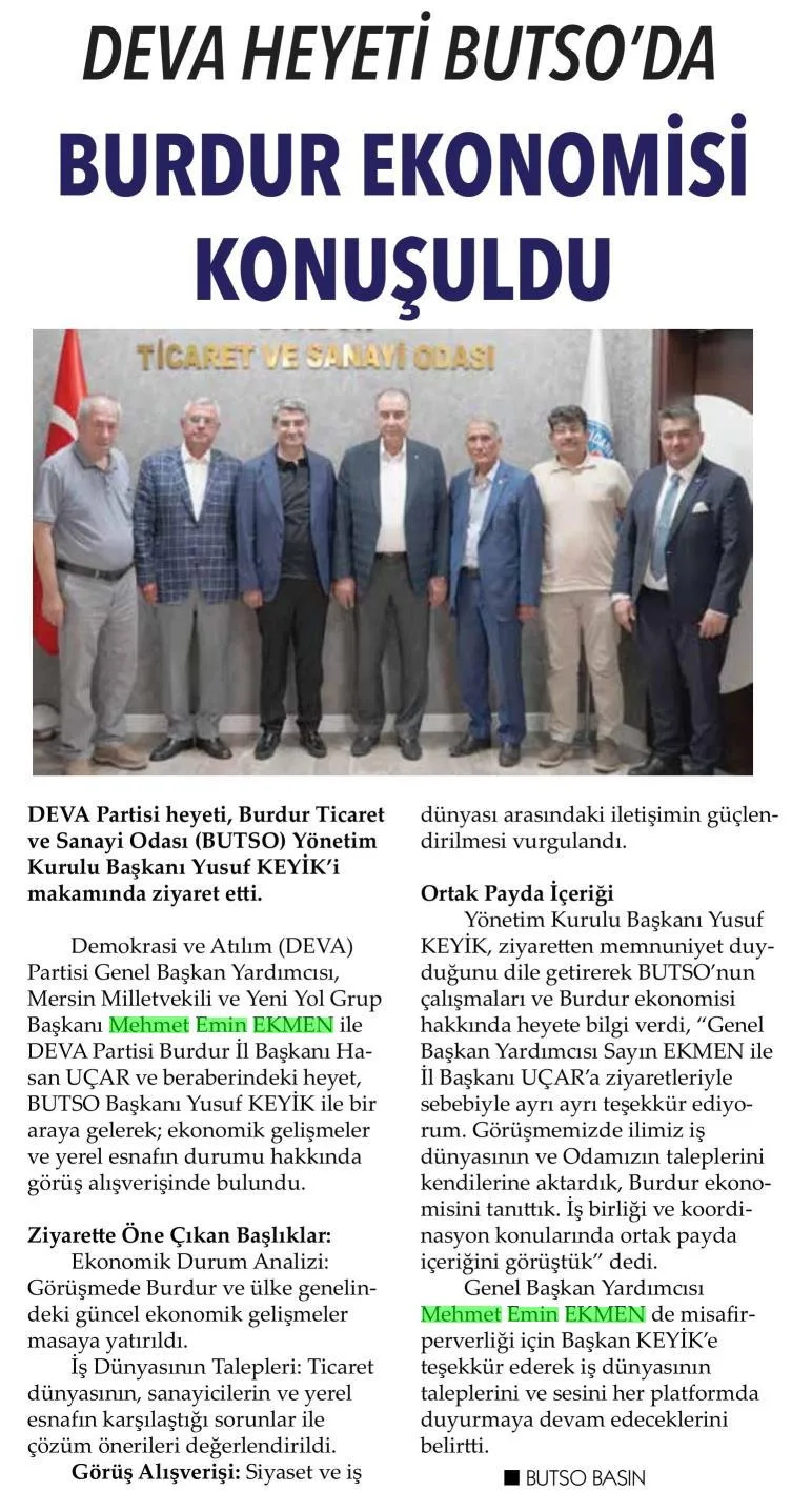 BURDUR EKONOMİSİ KONUŞULDU — gazete kupürü (2. parça)