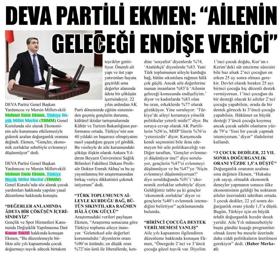 AİLENİN GELECEĞİ ENDİŞE VERİCİ — gazete kupürü