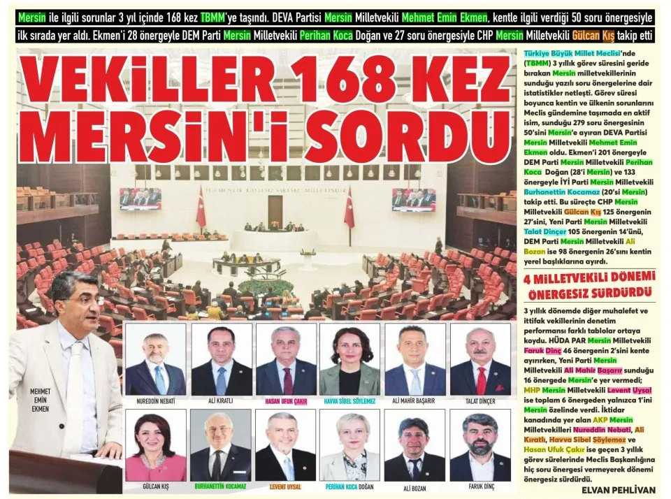 VEKİLLER 168 KEZ MERSİN'İ SORDU — gazete kupürü