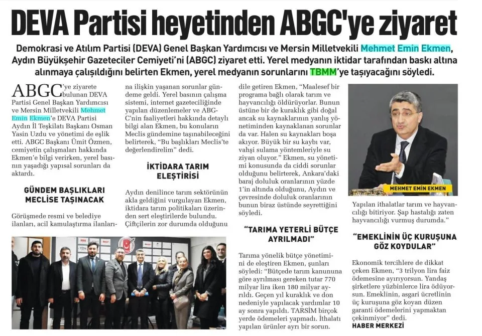 DEVA PARTİSİ HEYETİNDEN ABGC'YE ZİYARET — gazete kupürü