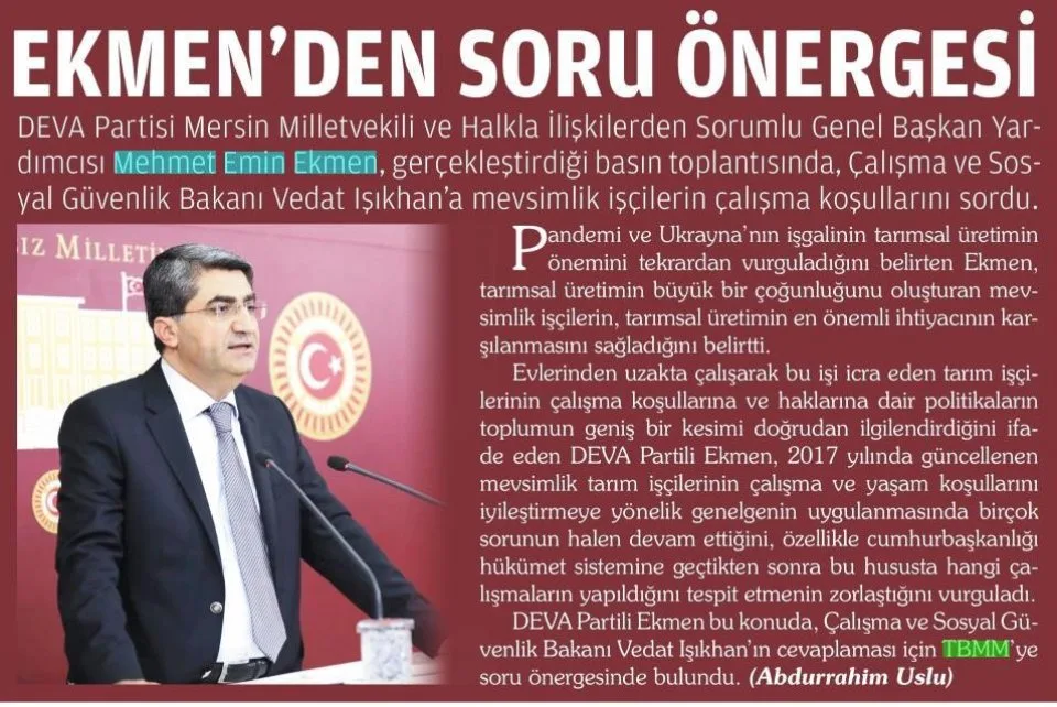 EKMEN'DEN SORU ÖNERGESİ — gazete kupürü