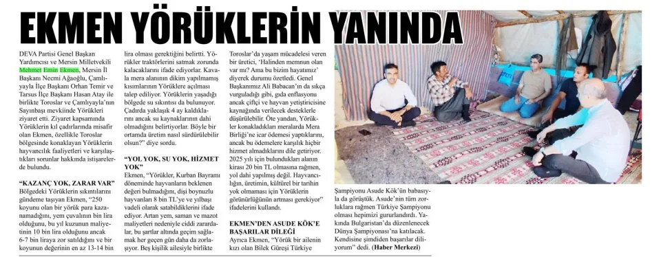 EKMEN YÖRÜKLERİN YANINDI — gazete kupürü