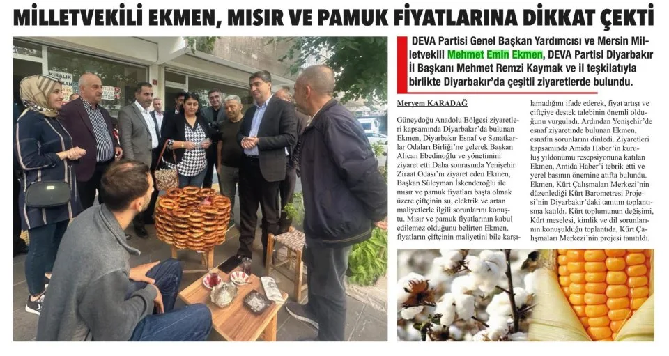 EKMEN, MISIR VE PAMUK FİYATLARINA DİKKAT ÇEKTİ — gazete kupürü
