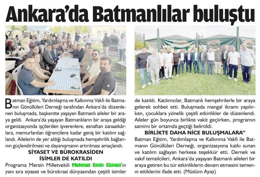 ANKARA'DA BATMANLILAR BULUŞTU — gazete kupürü