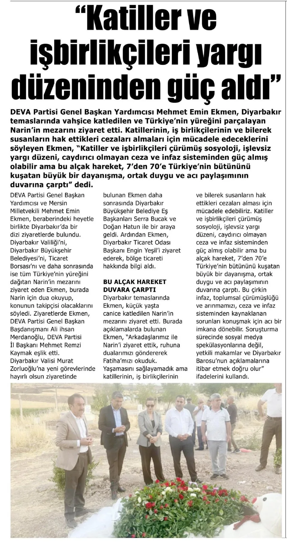 "KATİLLER VE İŞBİRLİKÇİLERİ YARGI DÜZENİNDEN GÜÇ ALDI" — gazete kupürü