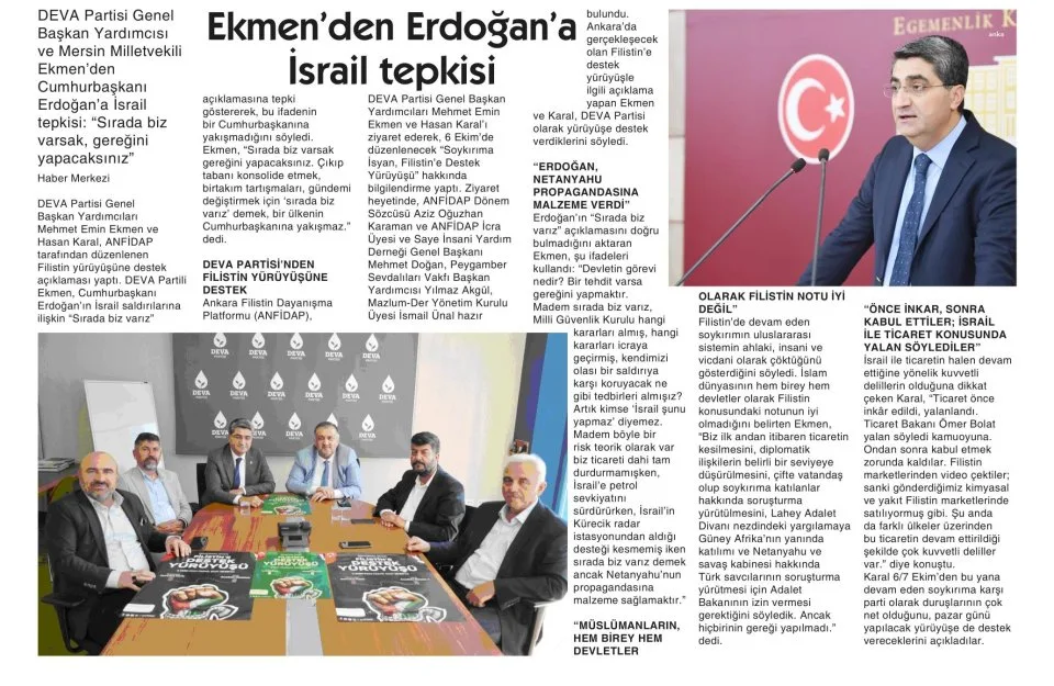 EKMEN'DEN ERDOĞAN'A İSRAİL TEPKİSİ — gazete kupürü